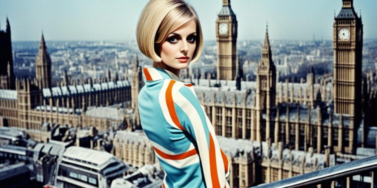 Modeikone Twiggy in der 60er Jahre Mode